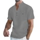 thumbnail image 2 of Blusa y camisa de manga corta con cuello alto para hombre, color liso, informal, a la moda, con botones, cuello alto, manga corta, bolsillos, blusa, camisa para hombre, blusas de poliéster, 2 of 7