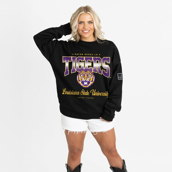 Women's Gameday Couture Black LSU Tigers Oversized Powerhouse Play Black Label Premium Fleece Sweatshirt
