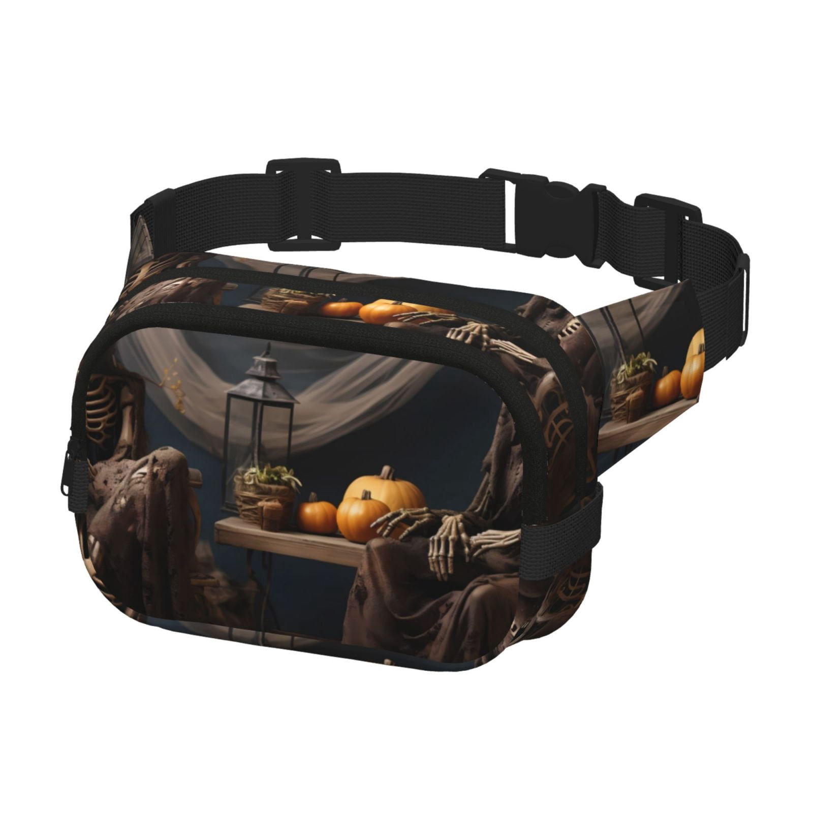 Picia Modern Skull Sisters Print Square Double-Layer Waist Bag Mini Adjustable Waist Belt Bag Exercise Running Travel Hiking