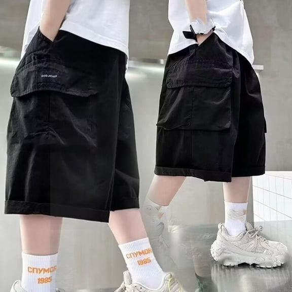 Liweisiy Boys Baggy Cargo Shorts Loose Casual Relaxed Below Knee Pants With Big Pockets For Workout Black 12 Years