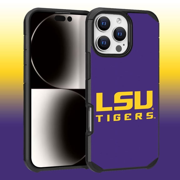 Apple iPhone 16 Pro Max (6.9) - Licensed NCAA University of LSU Tigers Logo on Purple Textured Dual Layer Case
