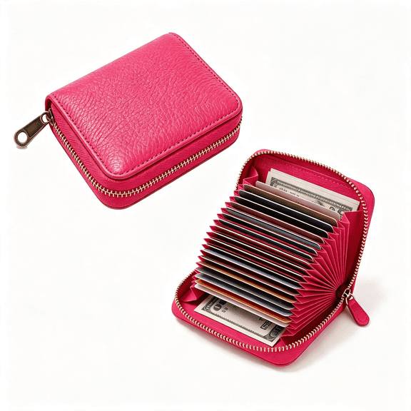 HUALAIJIN Credit Card Holder, Anti-theft Accordion RFID Small Wallet for Women or Men with Zipper, 20 Card Slots, Rose Red, 2 Pack
