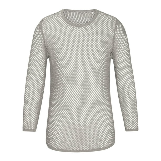 INCERUN Men's See-Through Mesh Long Sleeve Shirt - Clubwear, Collared, Polka Dot (Black, Multiple Sizes)