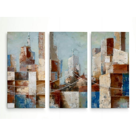 Renditions Gallery Abstract City View Landscape 'Cityscape' 3 Panel Wall Art Wall Décor for Home, Office, Bedroom, Living Room, 24X36