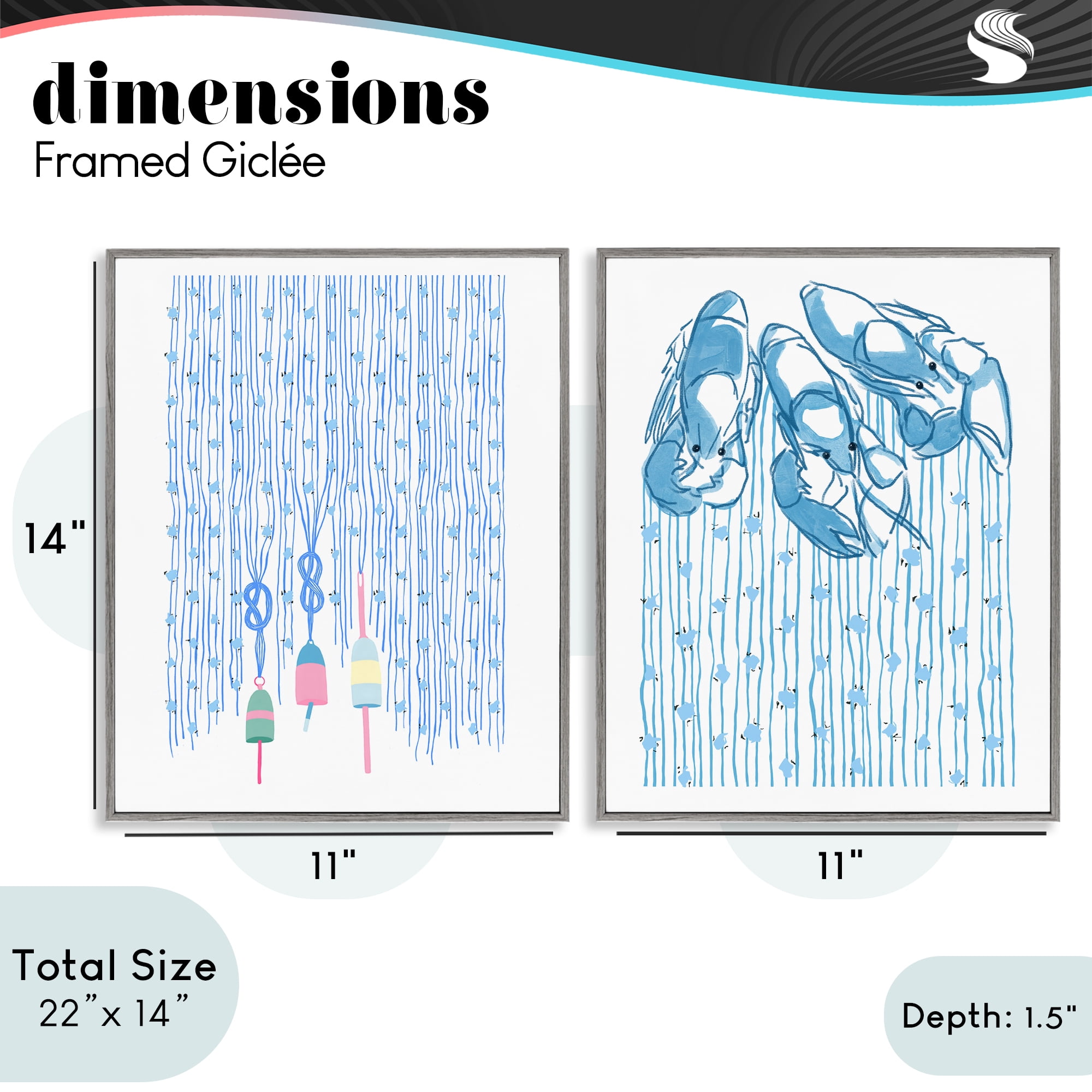 Stupell Industries Nautical Buoys & Lobsters 2 Piece Gray Framed Giclee Art Set, design by Melissa Tilley
