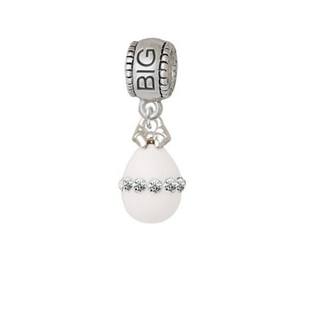 White Easter Egg with Clear Crystal Band - Big Sister Charm Bead