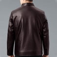thumbnail image 4 of StSilkitty Men's Leather Jacket Solid Color Long Sleeve Full Zip up Stand Collar Leather Jackets Coat with Pockets, 4 of 5