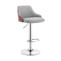 Armen Living Asher 24-33" Modern Faux Leather & Metal Bar Stool in Gray/Chrome