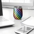 thumbnail image 3 of 12oz Stemless Wine Tumblers Colorful Rainbow Checkered Pattern Vacuum Insulated Stainless Steel Travel Tumbler Cups Mug with Lid and Straw for Champaign,Cocktail,Beer with Cleaning Brush, 3 of 5