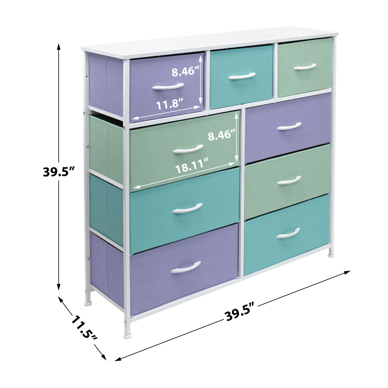 Sorbus Kids Bedroom Dresser - Chest of 9 Drawers with Steel Frame, Wood Top, and Pastel Fabric Bins