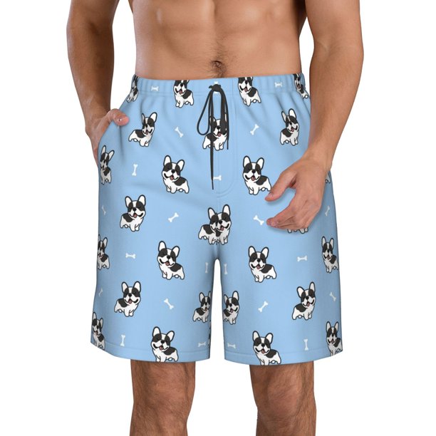 Balery French Bulldog Puppy Traje de Baño Estilo Hawaiano para Hombre, Shorts de Secado Rápido con Bolsillos-Small