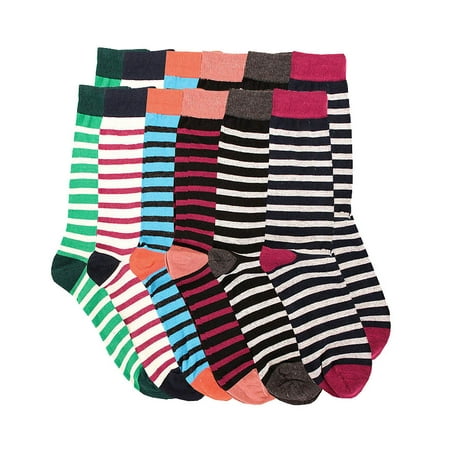 Calf Patterned Socks Pack of 12 Men’s Premium Cotton Fashion Casual Mid Calf Patterned Dress Socks (Striped Pack, 10-13) ()