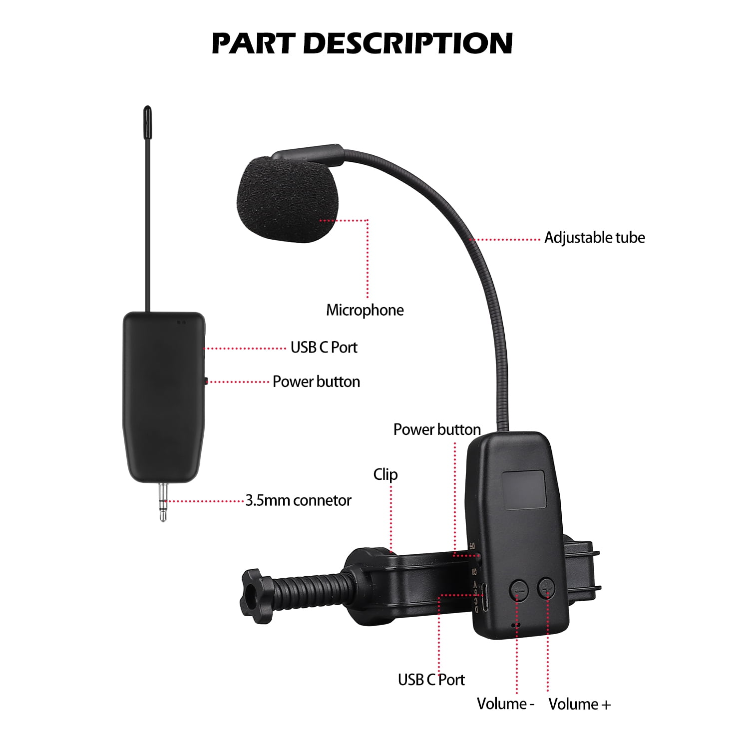 2.4G Wireless Cello Guitar Microphone System Clip On Instrument Receiver Transmitter 50 Meters Interview Meeting Lecture
