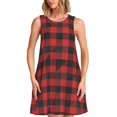 thumbnail image 1 of Bixox Robe Sans Manches à Carreaux Rouge Noir pour Femmes avec Poches, Robe Décontractée Longueur Genou pour l'Été-grand, 1 of 7