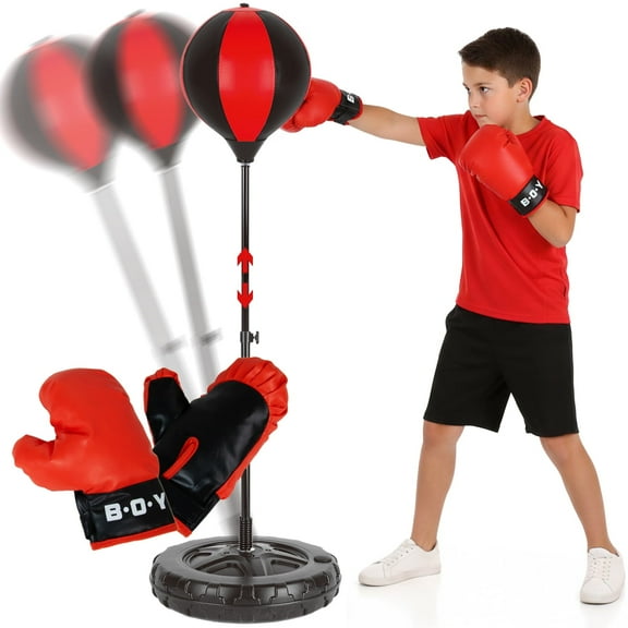 Kiddie Play Punching Bag for Kids Boxing Set Sport Toy with Boxing Gloves, Height Adjustable Stand up to 44 Inches Christmas Birthday Gift for Boys
