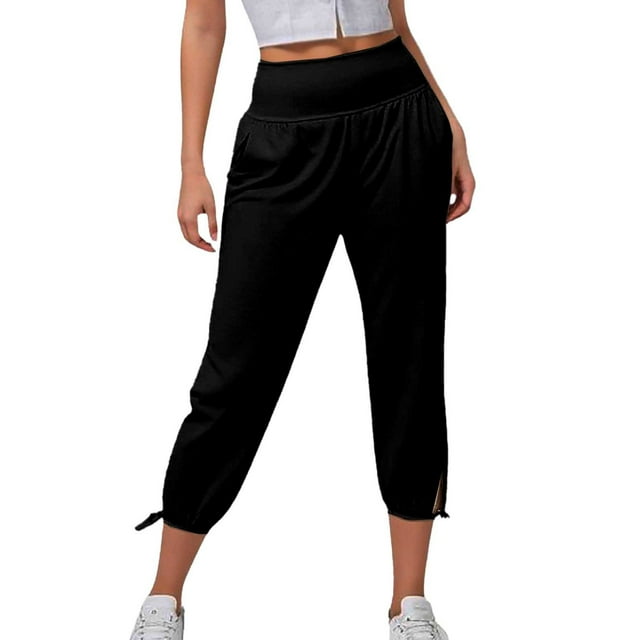 Pantalones cortos holgados de yoga con bolsillos para mujer - Cómodos pantalones capri para correr