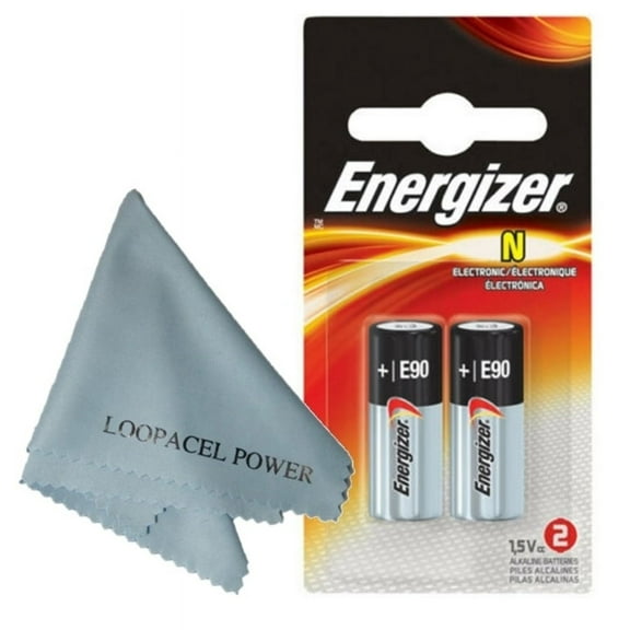 2 Pack Energizer E90 N Alkaline Batteries - with Loopacell Brand Microfiber Cleaning Cloths Ultra Smooth