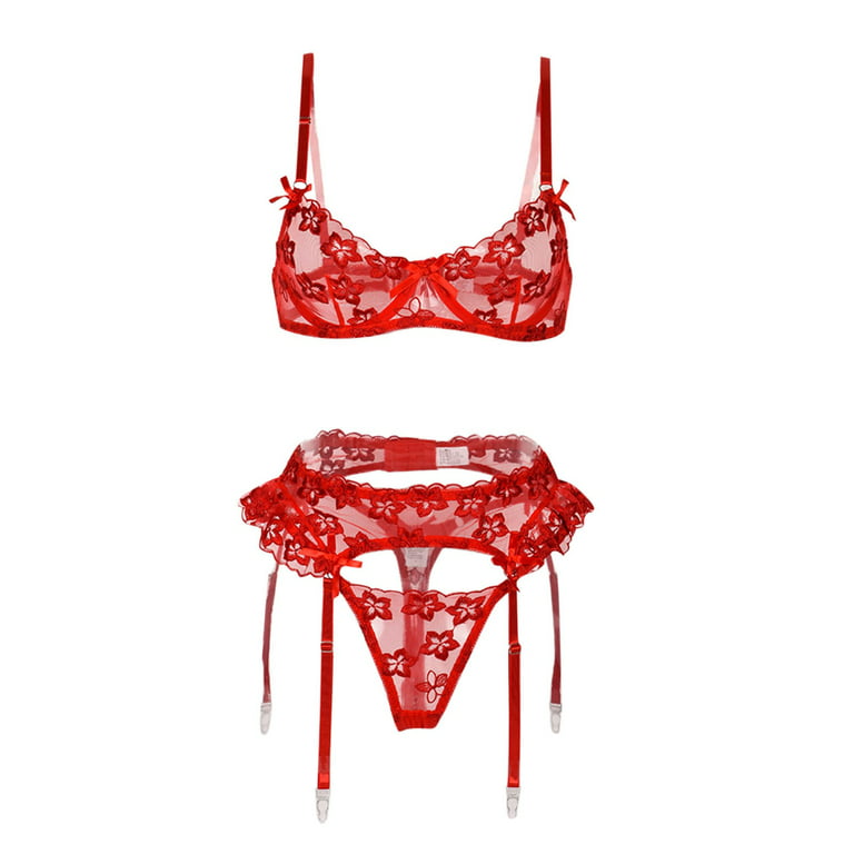 adviicd See Through Lingerie For Women Womens Lingerie , Lingerie for Women Lace  Lingerie Set Bra and Panty Sleepwear Red L 