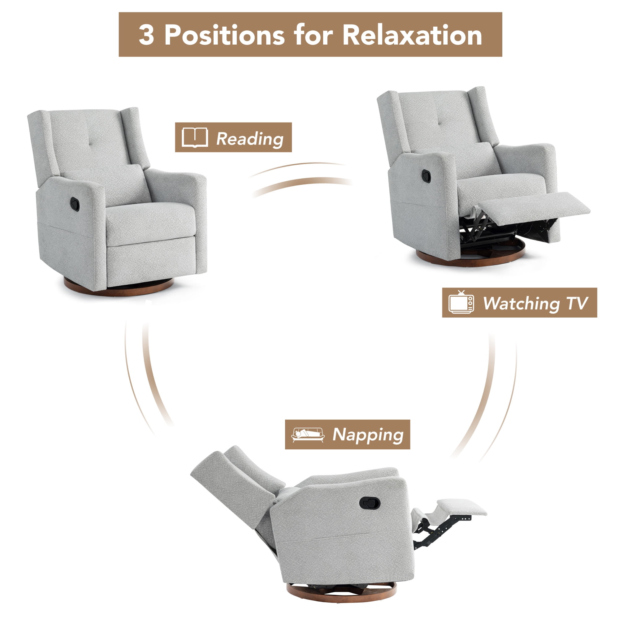 Spruce & Spring Swivel Glider Recliner Chair for Living Room & Nursery, Chenille Fabric, Baby Blue & Cream Plaid