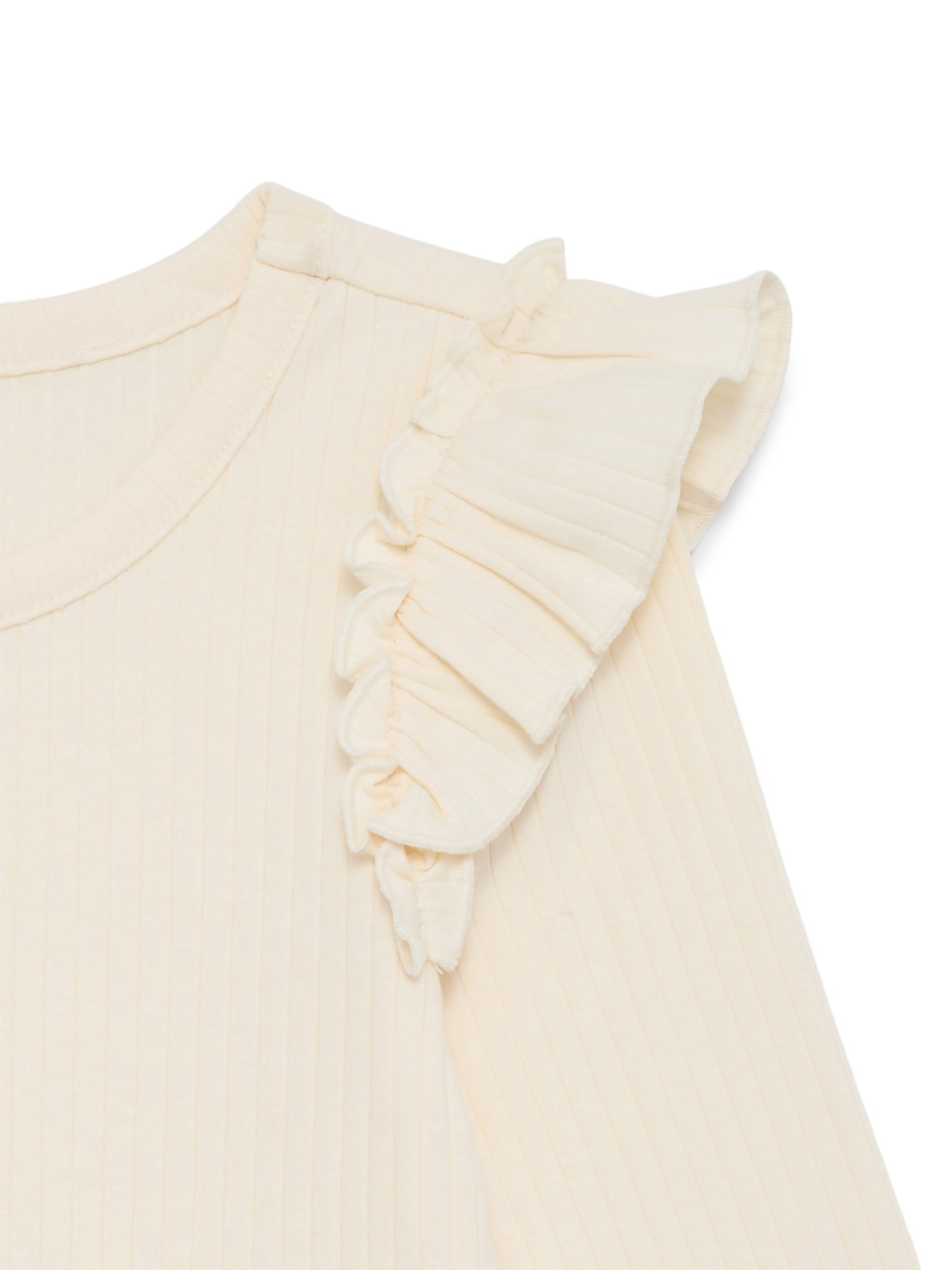 Wonder Nation Girls Long Sleeve Ruffle Shoulder Tee, Sizes 4-18 & Plus
