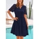 thumbnail image 3 of Vestido PRETTYGARDEN para mujer, manga corta, cuello en V, línea A, azul marino, 3 of 9