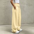 thumbnail image 4 of Women's Foldover Waist Sweatpants Loose Fit Casual Bottoms Solid Color Drawstring Wide Leg Trousers With Side Pockets, 4 of 6
