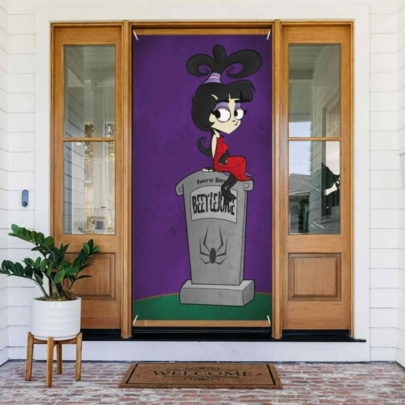 Beetlejuice Door Cover Decorated Banner Background Decorative Tapestry Holiday Party Photography (35.4″ X 72.8″)