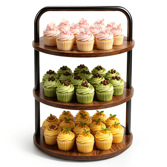MOJINO Cupcake Stand for 50 Cupcakes, 3 Tier Wooden Cupcake Tower, Large Dessert Table Display Set with Round Tiered Trays for Wedding, Birthday, Baby Shower
