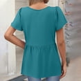 thumbnail image 2 of TQWQT Womens Peplum Tops Summer Short Sleeve Babydoll V-Neck Blouses Casual Trendy T-Shirt Puff Sleeve Solid Color Tunic Top Plus Size Maternity Clothes Turquoise S, 2 of 5
