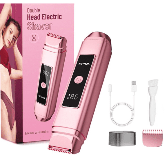 Women's Electric Trimmer & Shaver - 2-in-1 Rechargeable Lady Shaver for Body, Bikini, Underarm, Leg, Face, IPX7 Waterproof with LED Display