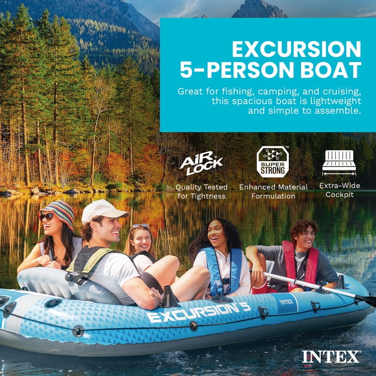 INTEX 66325EP Excursion 5 Inflatable Boat Set w/Oars, Pump