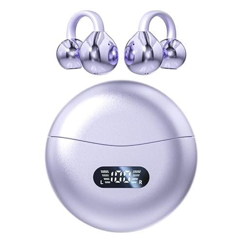 MAcnas Auriculares con clip de oreja abierta, inalámbricos, Bluetooth 5.4, auriculares deportivos, estuche de carga inalámbrico y pantalla de alimentación LED, auriculares de fitness impermeables para