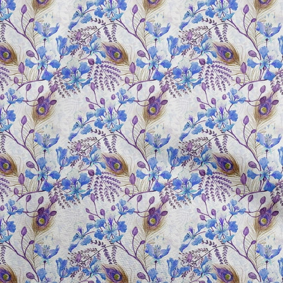 oneOone Cotton Flex Medium Blue Fabric Florals Dress Material Fabric Print Fabric By The Yard 40 Inch Wide