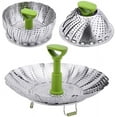 thumbnail image 1 of Cesta vaporera para verduras - Inserto vaporera plegable de acero inoxidable para cocinar al vapor verduras, pescado y mariscos, tamaños ajustables para adaptarse a varias ollas (de 5,1" a 9,2"), 1 of 5