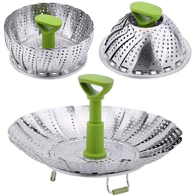 Cesta vaporera para verduras - Inserto vaporera plegable de acero inoxidable para cocinar al vapor verduras, pescado y mariscos, tamaños ajustables para adaptarse a varias ollas (de 5,1" a 9,2")