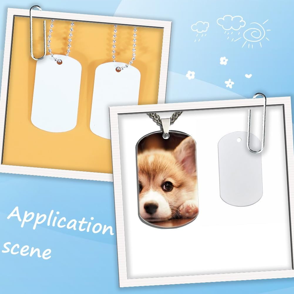 1 Box 45Pcs Sublimation Dog Tags Blanks Bulk with Chain Aluminum Stamping Blank Tag Pendants Heat Transfer Double Sides Sublimation Keychain Blanks for Craft Necklace Luggage Bagge for diy making