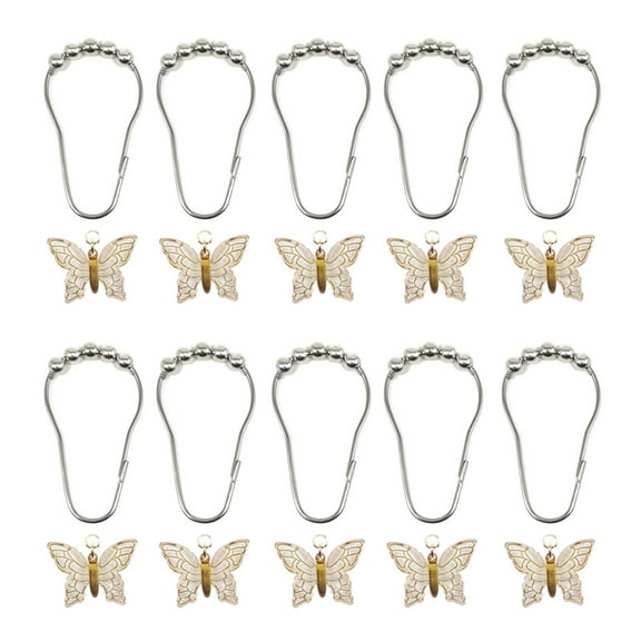 10Pcs Shower Curtain Rings with Colorful Acrylic Butterfly Pendant Rusts Resistant Metal Hooks for Bathroom Accessories