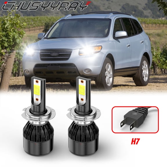 For Hyundai Santa Fe 2007 2008 2009 - 2x H7 LED Headlight High/Low Beam Bulbs Kit Super Bright White