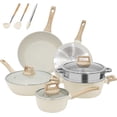 thumbnail image 1 of Juego de Ollas y Sartenes Antiadherentes, bateria de cocina 12 Piezas，Sarten Batería de Cocina con Mango Desmontable, Sartén para Freír Apto para Cocina de Inducción y Horno, Granito Blanco, 1 of 12