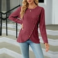 thumbnail image 6 of Lohuatrd Women Fall Winter Sweater Button Decor Round Neck Long Sleeve Thick Warm Asymmetric Hem Knitted Elastic Pullover Soft Striped Texture Lady Sweater, 6 of 8