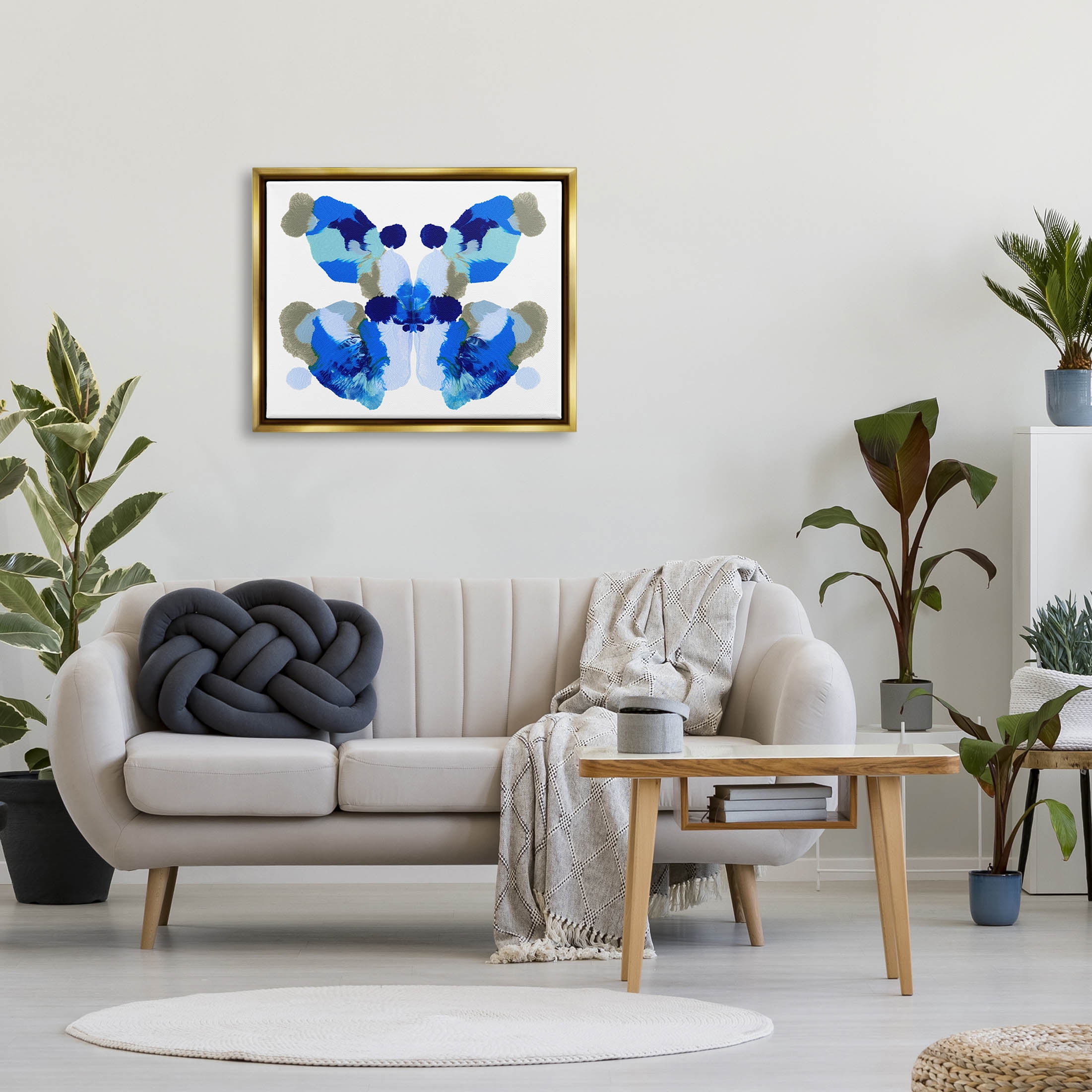Stupell Industries Abstract Symmetrical Ink Blot Shape Graphic Art Metallic Gold Floating Framed Canvas Print Wall Art, Design by Emma Caroline