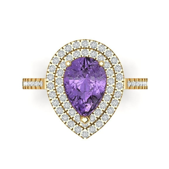 Halo Engagement Ring for Women - 2.48ct Simulated Alexandrite in 14K Yellow Gold Promise Ring