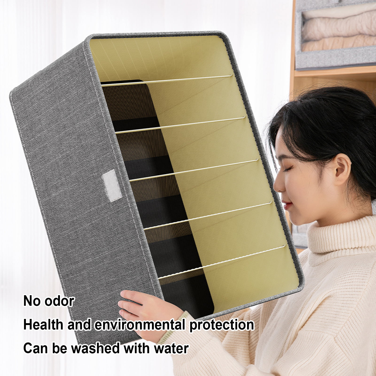 Waterproof Clothes Box with Lid, Moistureproof, Foldable, Bedroom Cabinet, 6/7/9  Grids, Pants Storage Drawer, Daily Use 