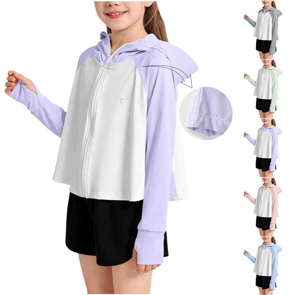 Abtuhar Boys and Girls Fall Winter Hooded Casual Outerwear and Jackets Upf50 Plus Breathable Outdoor Zip‑up Sun‑protection Coat for 1‑13 Years
