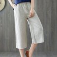 thumbnail image 3 of SBYOJLPB Womens Capris Womens Casual Elastic Waist Loose Cotton Linen Trouser Cropped Wide Leg Pants, 3 of 9