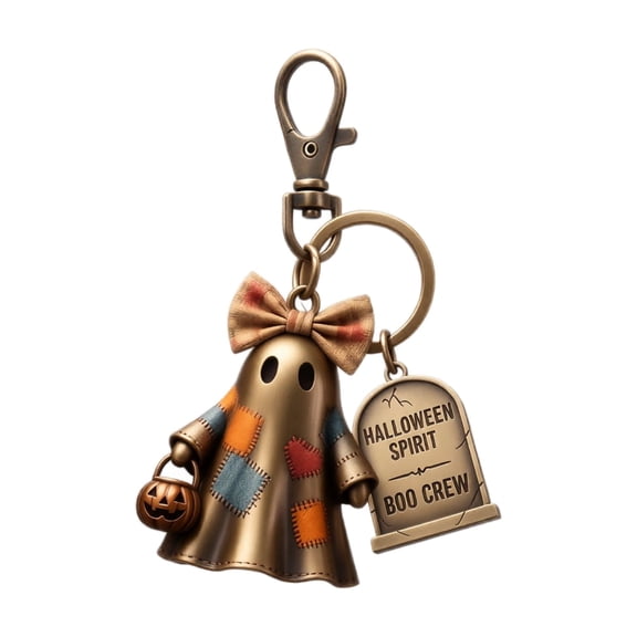 Halloween Decor Spirit Ghost Resin Keychain, 1.97 Inch Spooky Ghost Bag Accessory with Mini Pumpkin Lantern, Cute Halloween Gift Key Ring for Backpack Handbag Car Keys