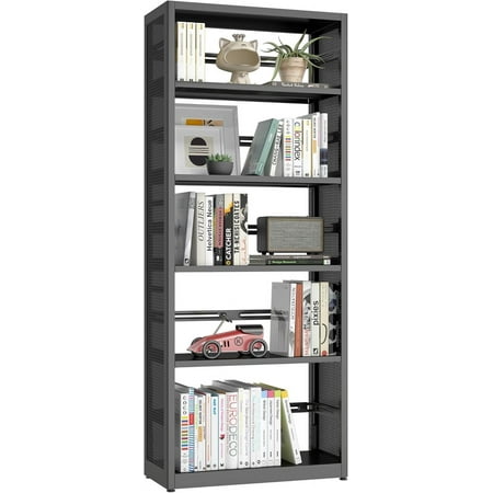 5 Tiers Bookshelf Tall Bookcase Shelf Storage Organizer Book Rack Utility Shelf Metal Shelf Adjustable Garage Shelving Organizer Rack for Kitchen Laundry Garage Bathroom Pantry Office 68" H*28"W*13"D