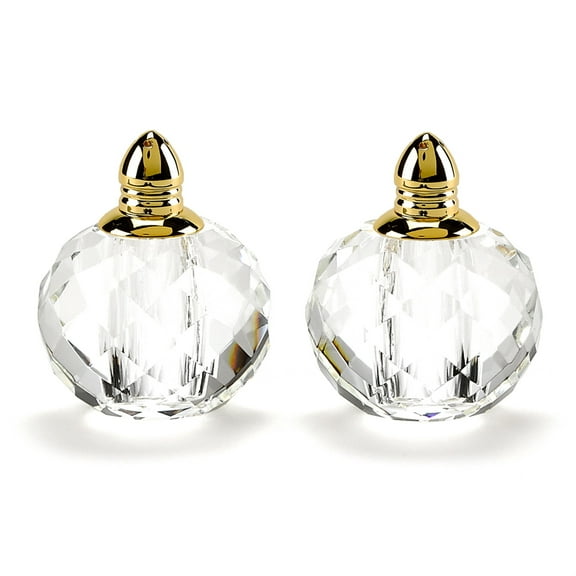 HomeRoots 376098 Handcrafted Optical Crystal, Gold Rounded Salt & Pepper Shakers