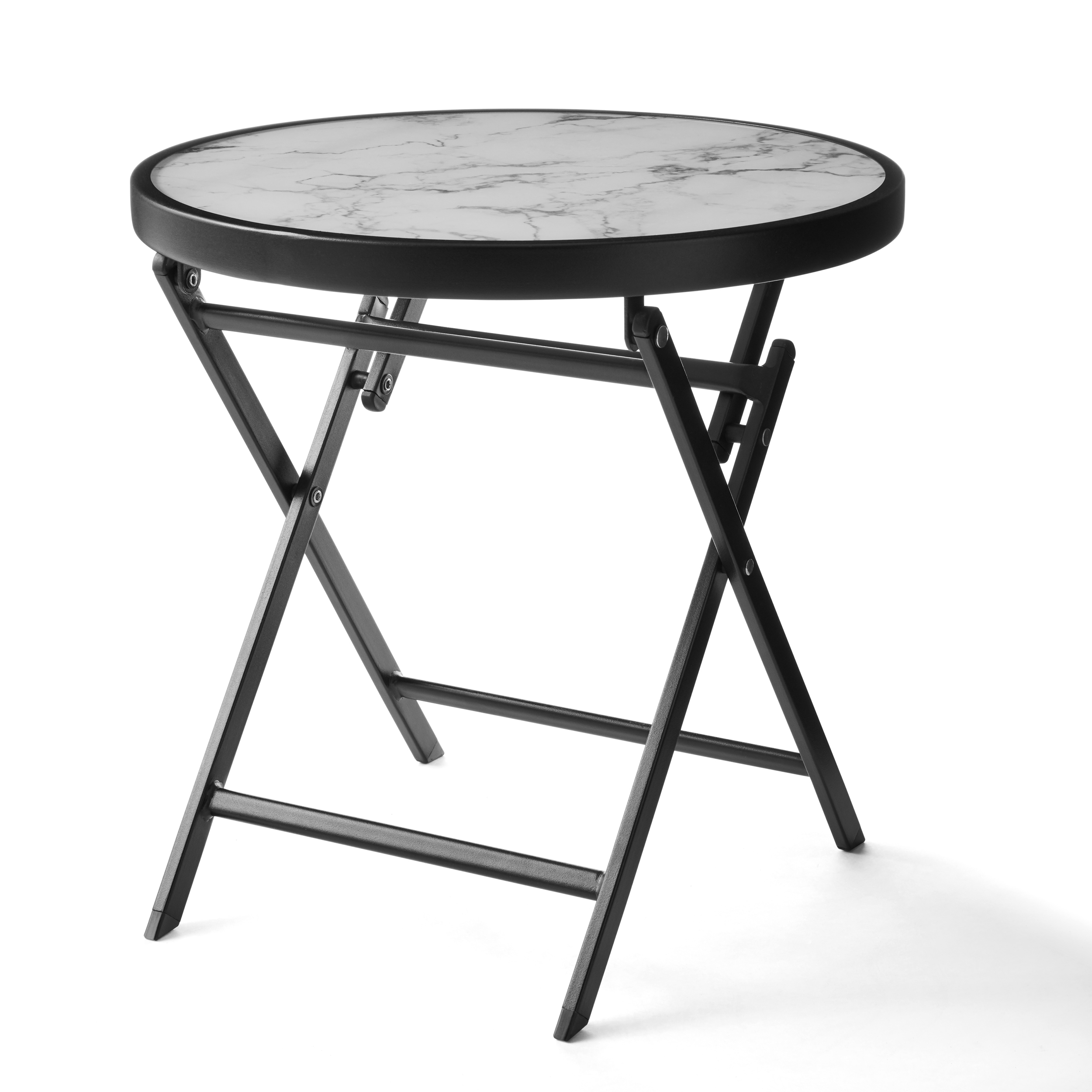 Mainstays 18" Greyson Square White Marble Steel Round Folding Table - image 2 of 7