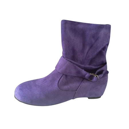 

Winter Savings Clearance Deals 2022! Juebong Women Boots Retro Belt Buckle Shoes Casual Flat Boots Plus Size Zipper Boots